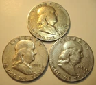 1949 S, 1953 S, & 1954S * (3) FRANKLIN Silver HALF DOLLARS shown * FREE Ship * 1