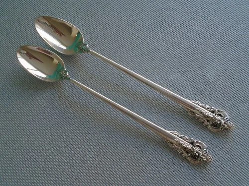 WALLACE GRAND BAROQUE STERLING SILVER ~ 2 ICED TEASPOONS 7 3/4" ~ EXCELLENT!!