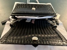 Victoria's Secret Black Croc Embossed Flower Accent Chain Strap Shoulder Bag