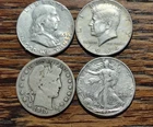 90 % silver half dollars 4 coins mixed series-dates 1.43 ounces of pure silver