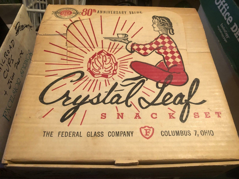 CRYSTAL LEAF SNACK SET FEDERAL GLASS COMPANY WOOLWORTH 80th ANNIV. ORIGINAL BOX