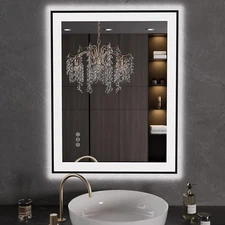 28"X36" LED Bathroom Mirror Black Framed, Anti-Fog, Dimmable, Lighted Bathroom V