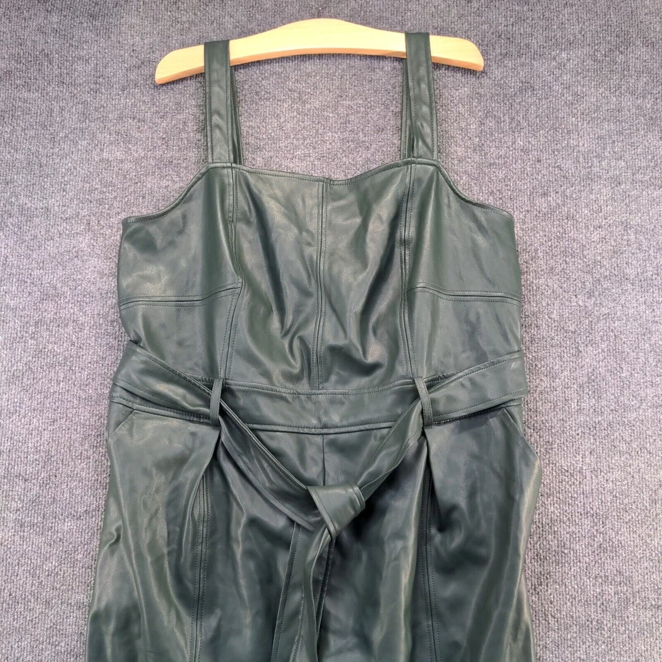 Mono Anthropologie Para Mujer Samira Cuero Vegano 16W Verde Cinturón Cuello Cuadrado Foto 3 de 4