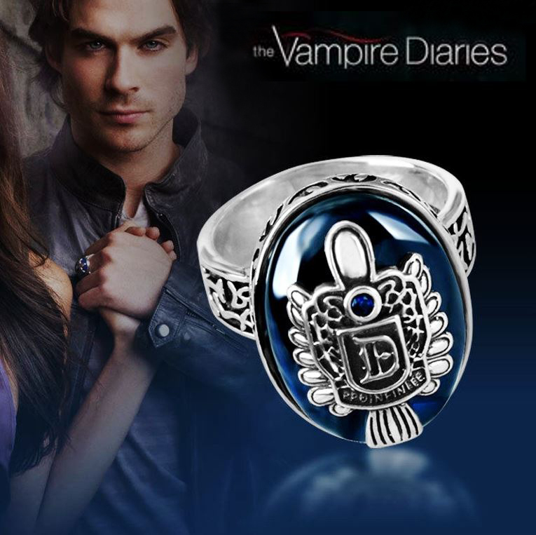 The Vampire Diaries, Damon Salvatore, crest, lapislázuli plata antigua, anillo de luz diurna