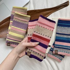 Knitting Arm Sleeve Gloves Colorful Stripe Wrist Sleeves Warm Writting Mittens