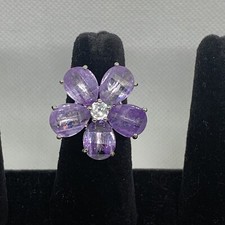 Flower Cocktail Ring Size Large Adjustable Statement Lilac Zirconia Sparkle