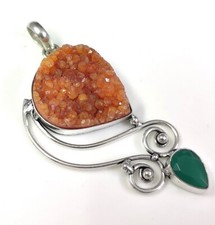 Natural Pear Orange Druzy Gemstone Pendant Jewelry Gift for Her