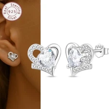 KUNSIR 925 Sterling Silver HEART Shaped Stud Earrings For Women Jewelry Gifts