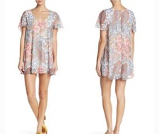 Show Me Your Mumu Kylie Mini Dress Size XS Blue Floral Paisley Short Sleeve