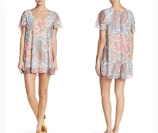 Show Me Your Mumu Kylie Mini Dress Size XS Blue Floral Paisley Short Sleeve