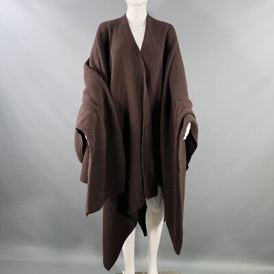 HENRI BENDEL Brown Ribbed Merino Wool Angora Rabbit Knit Scarf Shawl