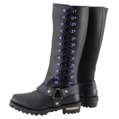 Milwaukee Leather 9366 Women's 14-inch Black Leather Harness Motorcycle Boots