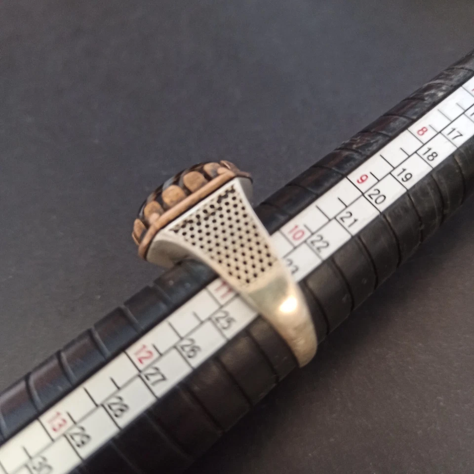 Anillo Para Hombre Art Deco Renacimiento Plata 925 Piedra Retro Vintage Mármol Ágata 10.75 Foto 3 de 4