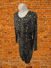 AUTOGRAPH BLACK DRESS SIZE UK 8 VISCOSE WOMENS LONG SLEEVE ANIMAL PRINT STRETCH