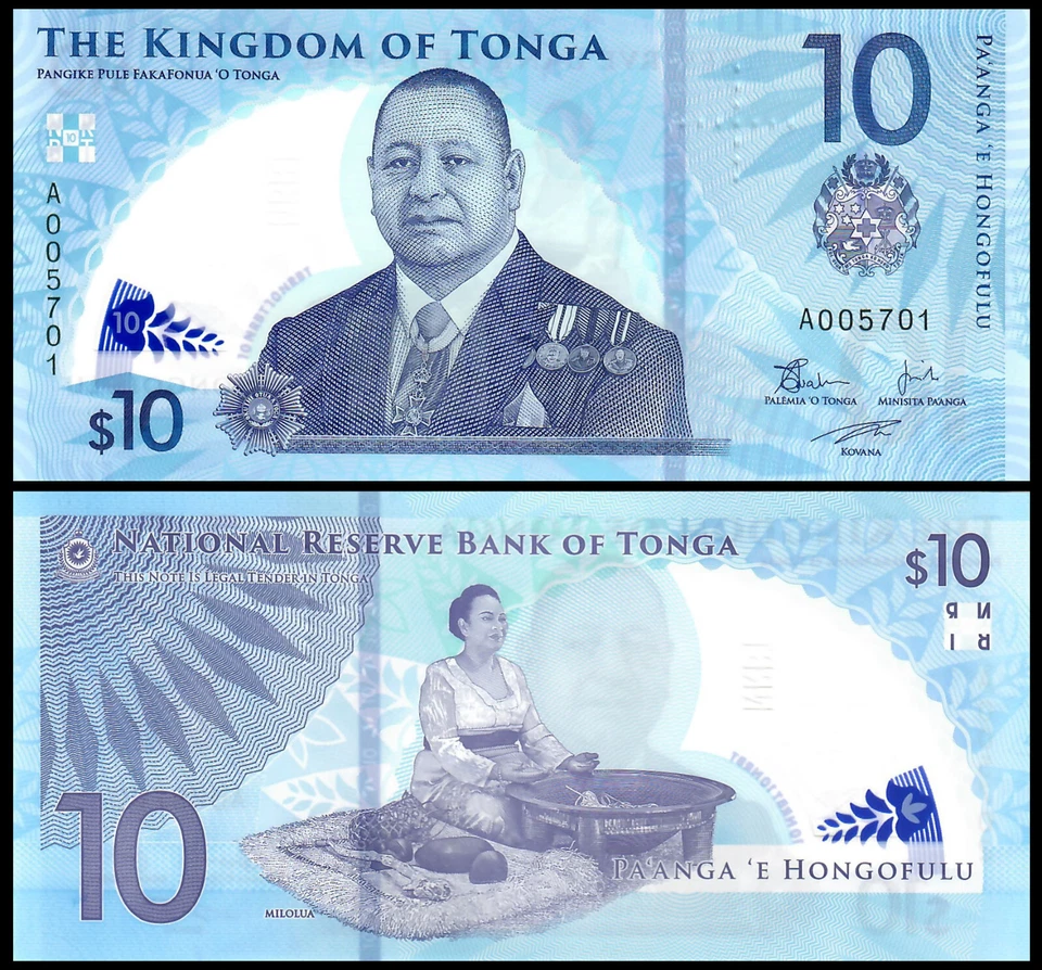 Tonga 10 Pa'anga 2023 2024, UNC, 5 Pcs LOT, Consecutive, Polymer, NEW DESIGN A00 - Image 2 of 4