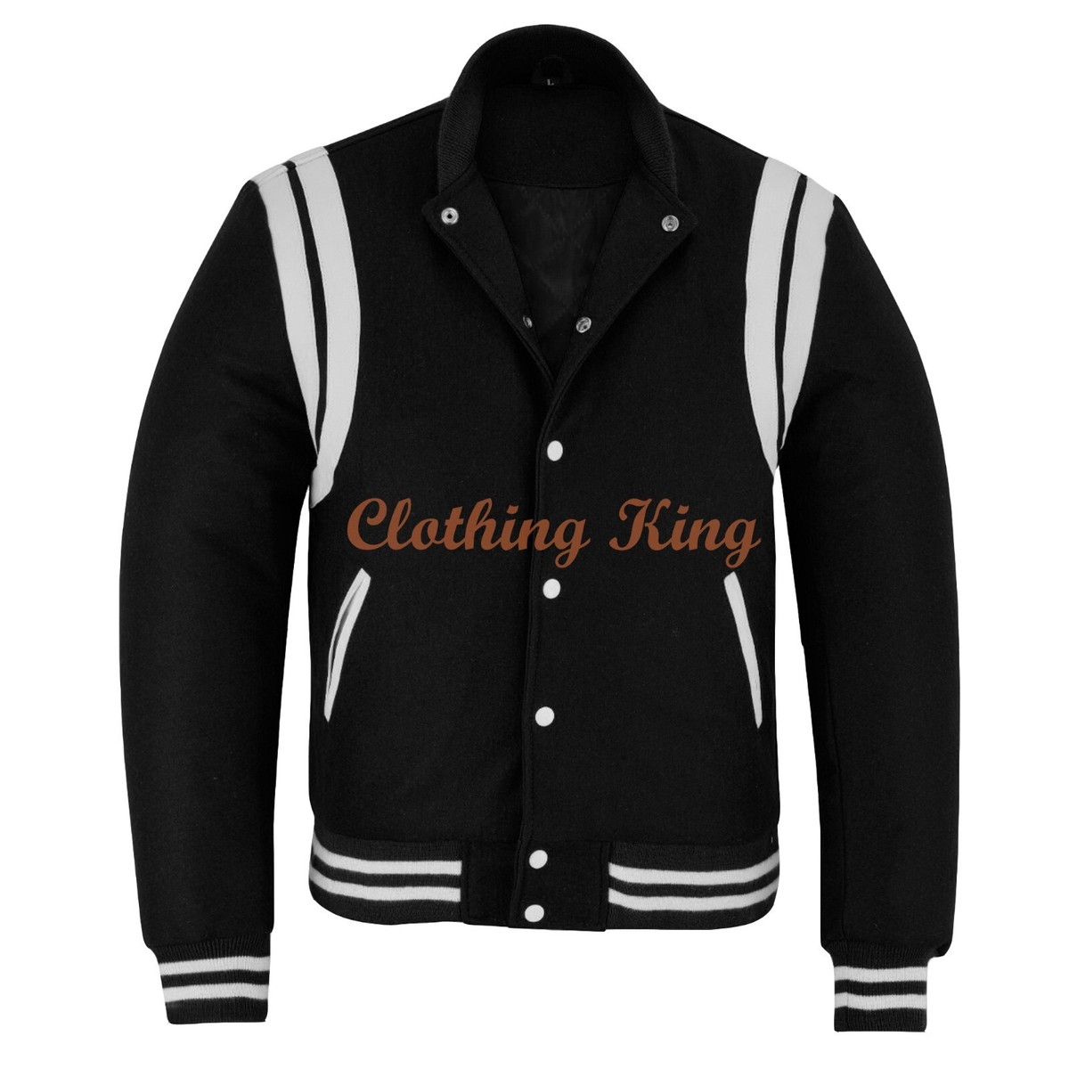 Letterman College Varsity College Black White Leather stripes