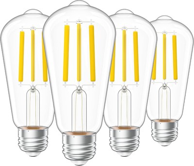 Sunco 4 Pack Vintage LED Edison Bulbs, 75W Equivalent 8.5W, 3000k Warm White 