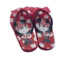 The Disney Store Girl 11/12 Red White Polka Dot Minnie Mouse Bow Flip Flops