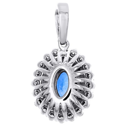 14K or Blanc Ovale Naturel Saphir Bleu & Diamant Pendentif 0.75 " Breloque 1/4 - Picture 3 of 6