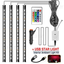 4pc 60 LED RGB Car Interior Footwell Strip Lights Remote Control Atmosphere Lamp