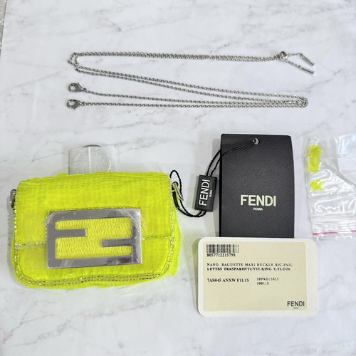 Fendi Nano Baguette Neon Yellow Sequins Silver Hardware Bag Charm Bag Adjustable