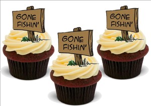Gone Fishing Sign 12 Standup Premium Wafer Cake Toppers