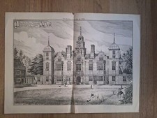 Antique Architectural Lithograph . C1885. Brickling Hall Norfolk