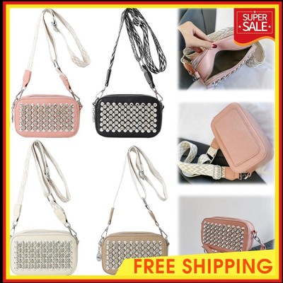 Women Fashion Crossbody Bag Chic Hobo Bag PU Rivet Shoulder Bag Daily Sling Bag