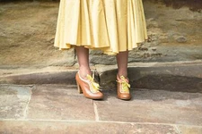 POETIC LICENCE Backlash Orange Tobacco High Heels Pumps Granny Booties 7 ❤️tb 