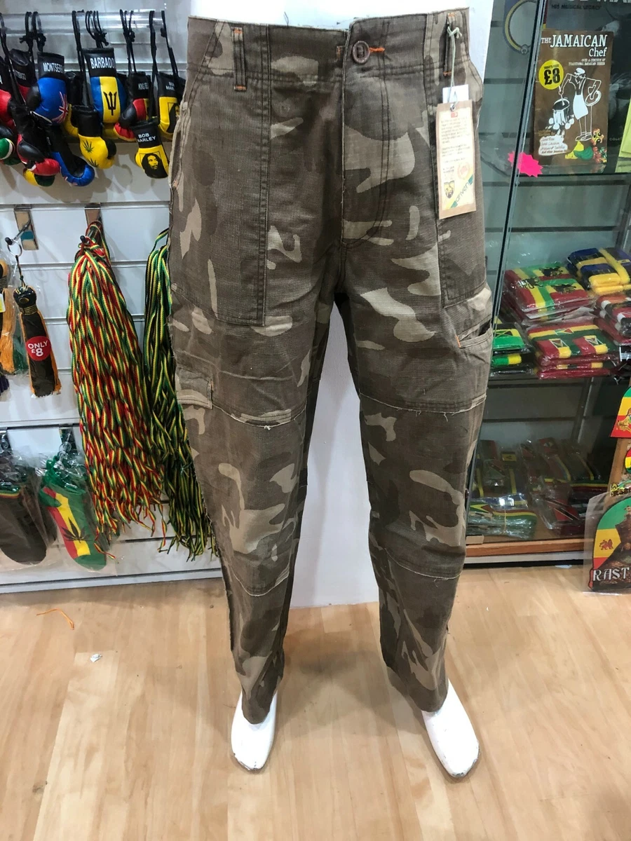 ARMY STYLE CAMOUFLAGE CARGO TROUSERS RASTA ROOTS CULTURE V.G QUALITY