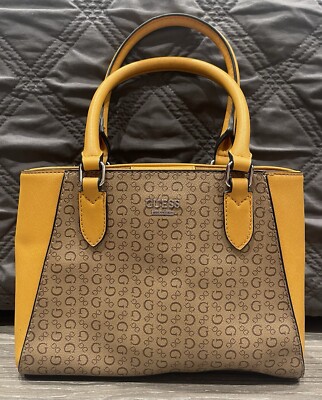 AUTHENTIC GUESS LOS ANGELES HANDBAG/ SATCHEL-YELLOW AND BROWN | eBay