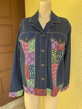 Surya Damen blau abstrakt Patchwork Langarm Knopfleiste Jacke Größe Large