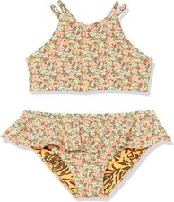 Maaji L79752 Girls' Floral High Neck Top Ruffle Bottom Bikini Set Size 10