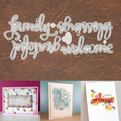 Welcome Family Sentiment Words Cutting Dies   Grateful Blessings Script Font