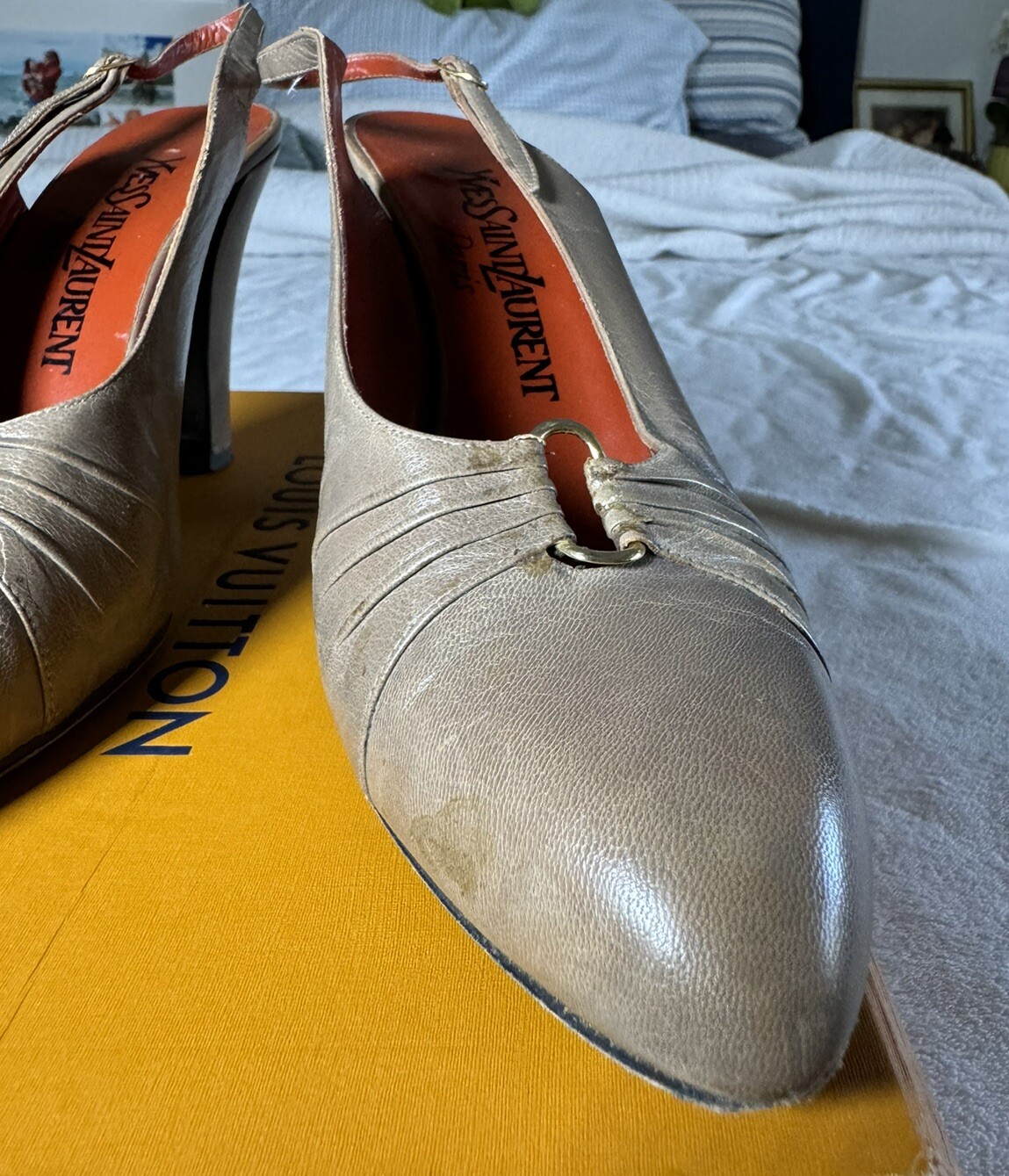 Scarpa YSL Yves Saint Laurent vintage anni '70 tacco alto NUDA colore pelle 8