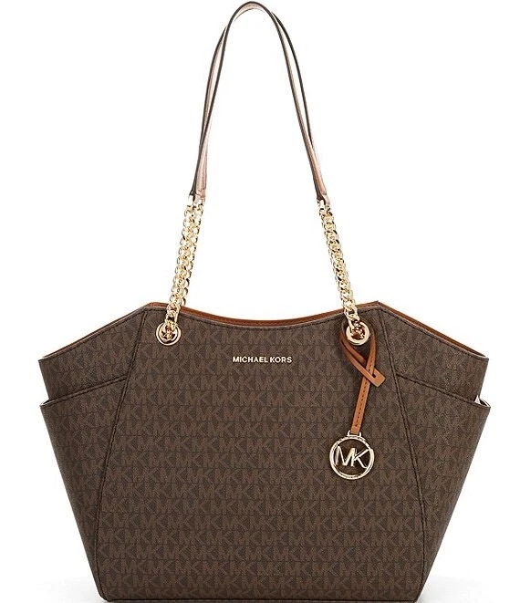 Michael Kors Jet Set Medium Carryall Top Zip Tote Brown MK Signature