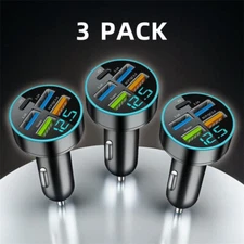 3 Pack 4 USB Port Fast Car Charger PD 3.1A Cigarette Lighter Adapter Cell Phone