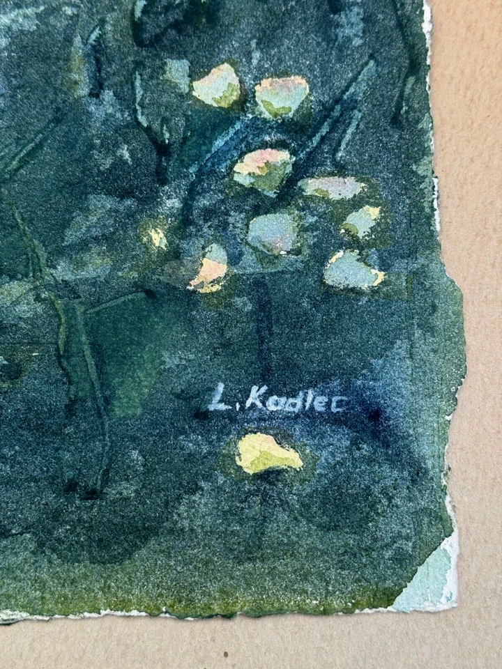 PINTURA ACUARELA ORIGINAL FIRMADA POR L. KADLEC PAISAJE FLORAL Foto 3 de 4