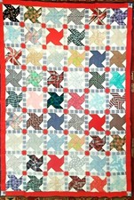 Antique PATCHWORK QUILT Feedsack Pinwheel Design Cotton HAND PIERCED