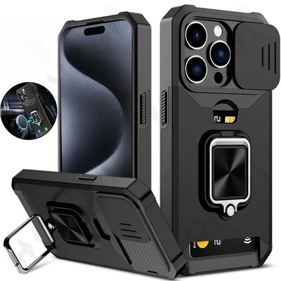 phone Case for Iphone, Featuring a Slide Camera Card Holder Slot And Ring Stand