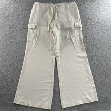 Tommy Hilfiger Womens Pants Ivory Size 16 Cargo Wide Leg High Rise 100 Linen