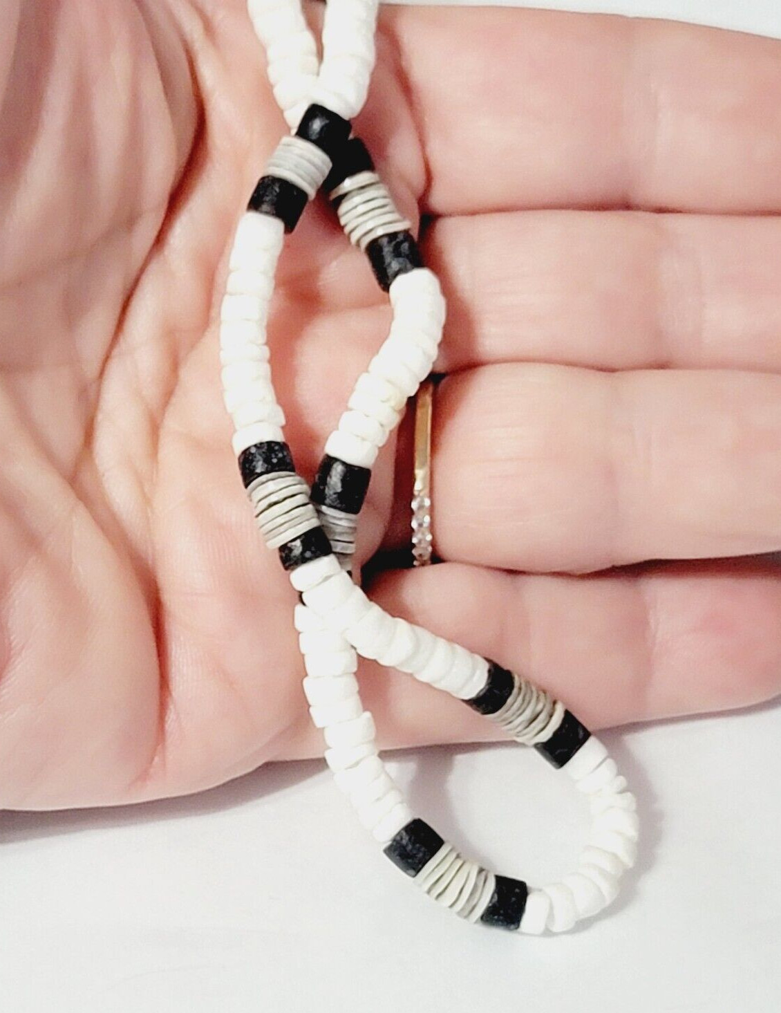 Vintage Boho Shell Necklace White Gray Black 18” … - image 1