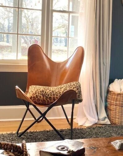 Classic Butterfly Chair Vintage Handmade Brown Relax Armless With Iron Frame - Image 2 of 4