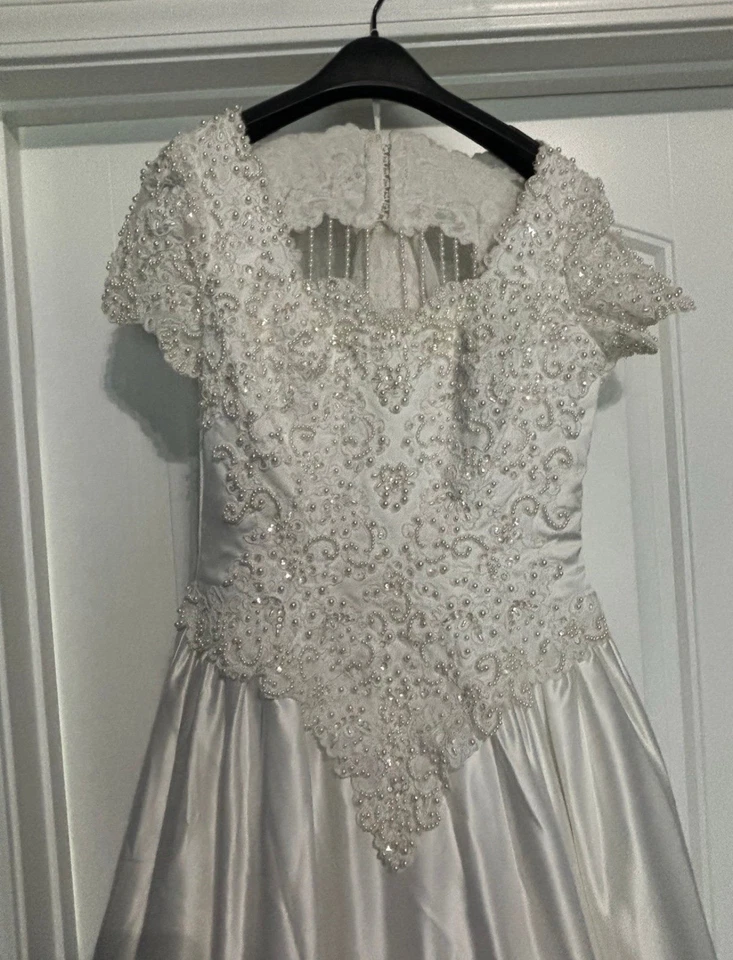 复古森李婚礼礼服/长袍-大教堂火车-尺寸 8-无装饰 — 第 2/4 张图片