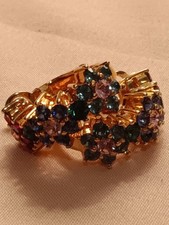 Joan Rivers Half Hoop Lever Back Post Earrings Gold Tone Setting & Rhinestones