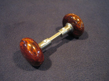 Pair Antique Brown Marble Swirl Tiger Eye Bennington Porcelain Door Knobs 1890's