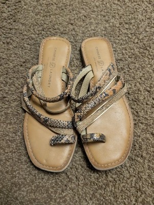 Chinese Laundry Women's Snakeskin Print Rhinestone Toe Ring Sandals Size 6.5