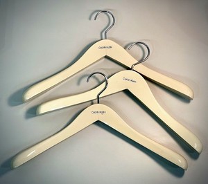 3 Calvin Klein 17"  X 2" White Wooden Clothes Hanger for Coats Heavy Duty