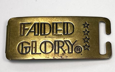 VTG 1980s FADED GLORY 3''x1.25'' Brasstone BELT BUCKLE Stars Americana EUC