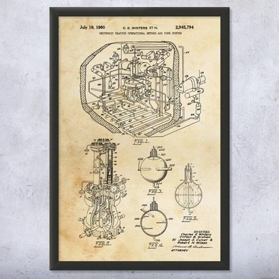 PATENT EARTH Nuclear Reactor Patent Wall Art: Science Teacher, Physicist Gift, Engineer Gift